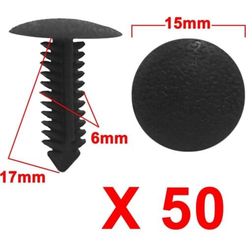50pcs 6mm Auto Black Hole Car Door Plastic Rivet Fastener Trim Panel Retainer Clips