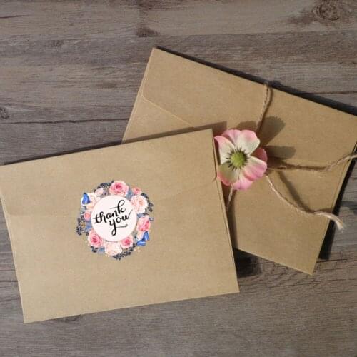 500PCS a roll of 4 Patterns Round Flower Thank You Sealing Sticker Envelope Wedding Holiday Gift Decoration Sticker 2020NEW