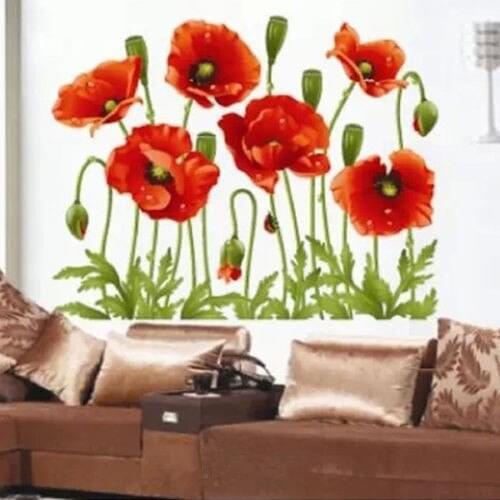 50x70cm Red Flower Sticker Removable Wall Art Stickers Vinyl Decal Mural Home Bedroom Living Room Decor Waterproof Mildew Proof