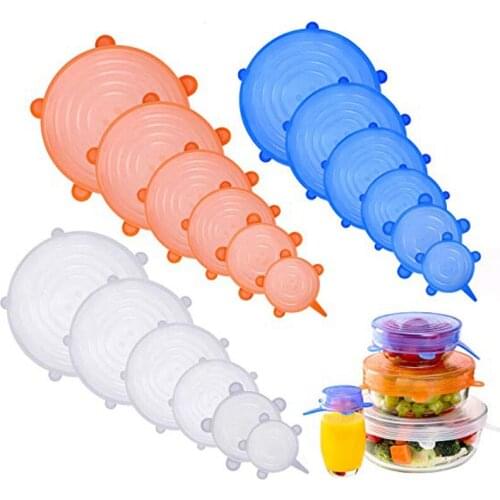 6 Pack Universal Stretched Silicone Cover Fresh Keeping Silicone Stretch Lids Caps For Food Pot Dish Kitchen Accessories