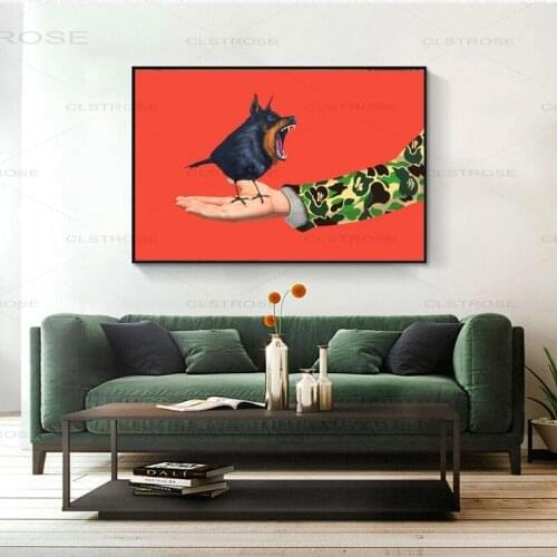 Abstract Funny Style Orange Background Bird Body Dog Face Frameless Home Canvas Hd Printing Living Room Decoration Poster