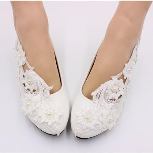 Low-heel white lace wedding shoes a hit fashion womens shoes Bride wedding dress shoes bridesmaids plus-size shoesBH176