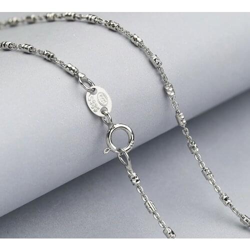 Solid Silver Necklace for Women Korean Chain Engraved Clavicle Chain Necklace 925 Silver Chain 18inches Women Necklace Jewelry