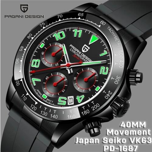 2021 PAGANI DESIGN Mens Quartz Diving Wristwatch 100M Waterproof Sports VK63 Movement Rubber Luxury Sapphire Watch For Men