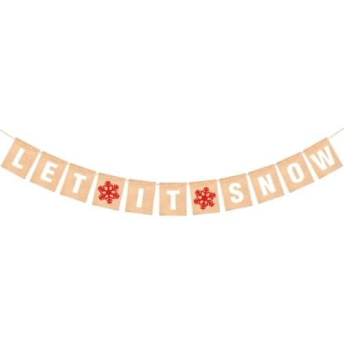 Rustic Let it Snow Snowflake Banner Jute Burlap Garland Christmas Ornament