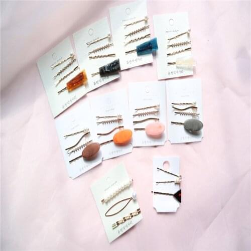 Childrens Korean Pearl Hair Clip ins Acetate Color Master Set Child Word Hair Clip