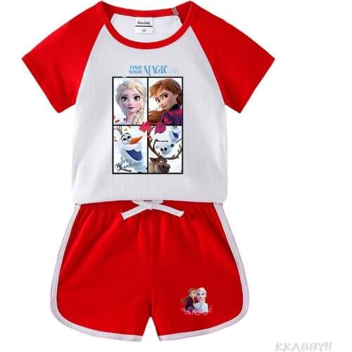 Disney Frozen Childrens summer leisure suit T-shirt + shorts sports suit toddler girl summer clothes baby boy clothing