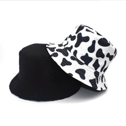 Gorras Summer Unisex Outdoor Fashion Activities Reversible Black White Cow Pattern Bucket Double-sided Hats Fisherman Caps