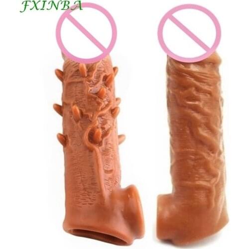 FXINBA 16cm Penis Extender Sleeve Reuseable Condom Lock Semen Ring Delay Ejaculation Sex Toys For Men Sex Products For Couples