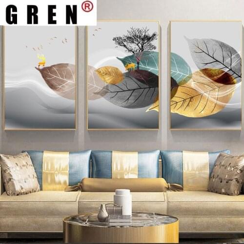 GREN Modular Abstract Black White Plant Poster Print Canvas Painting Leaves Wall Art Picture Modern Minimalist Living Room Decor