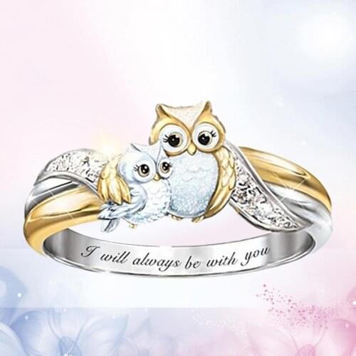 Ring Internal Lettering Implying Faux Drill Jewelry Gift Animal Owl Mother Children Finger Ring Jewelry Birthday Gift for Couple