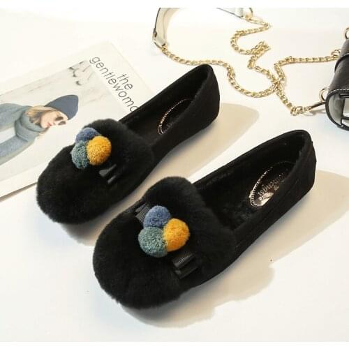 Fur Loafers Flat Shoes Women Harajuku Shoes Creepers Winter Shoes Women Fashion Korean Style Women Slip On Feminino Big Size 43