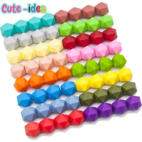 Cute-idea 10Pcs 14mm silicone icosahedron Beads teether baby product food grade teether chewable teething polygon beads toy