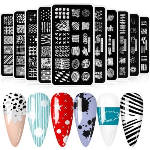 Mini DIY Nail Stamping Plates Stainless Steel Nail Transfer Plate Strip Patterns Geometric Manicure Templates Nail Art