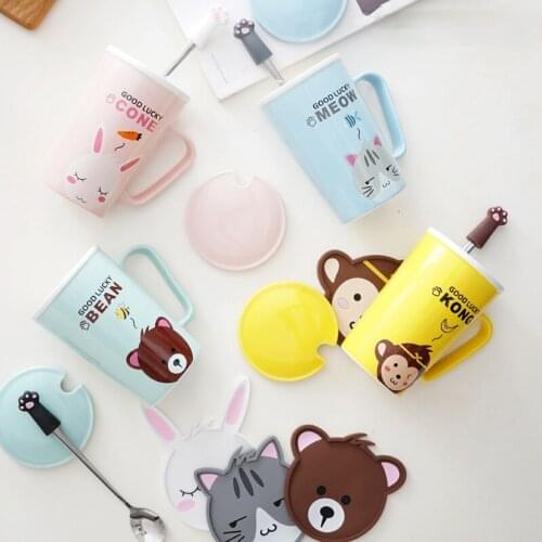 Cartoon animal ceramic mug large capacity creative lovers mug milk coffee mug with lid spoon