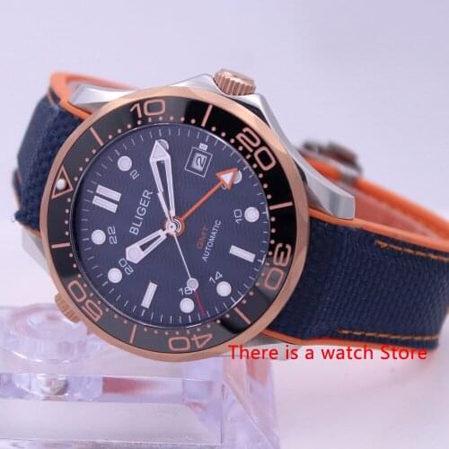 Bliger 41mm Automatic Mechanical Men Watch GMT Movement Luxury Luminous Waterproof Calendar Sapphire Glass Wristwatch Men