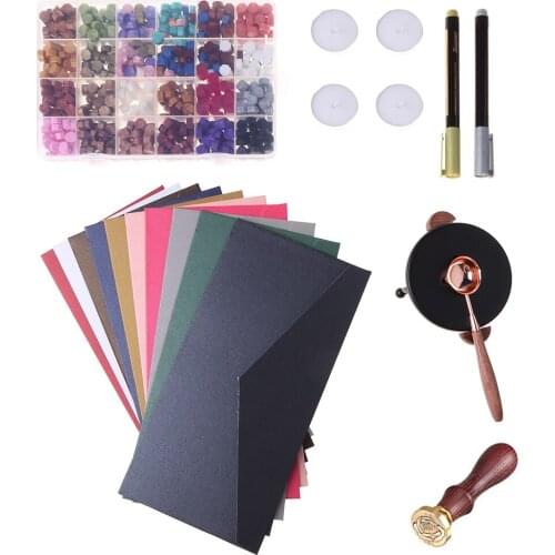 Sealing Wax Kits,24Colors Wax Seal Beads set with Spoon Sealing Stamp Furnace, DIY Scrapbooking Wedding Decorative