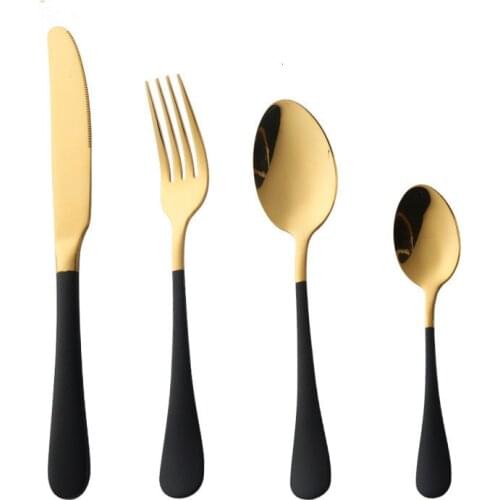 Black Gold Cutlery Set 18/10 Stainless Steel Fork Spoon Knife Set Mirror Tableware Set Portable Kitchen Spoon Silverware Set