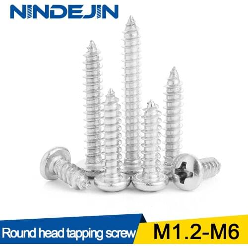 10/55pcs Cross Recessed Round Head Tapping Screw M1.2 M1.4 M1.7 M2 M2.3 M2.6 M3 M3.5 M4 M4.2 M5 M6 Stainless Steel Wood Screw
