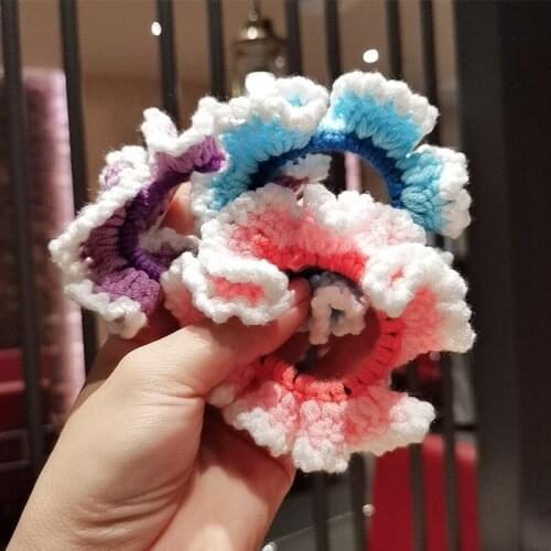New Sweet Autumn and Winter New Wool Knitted Wave Lace Elastic Hair Bands for Women Girls Hair Accessories Headwear