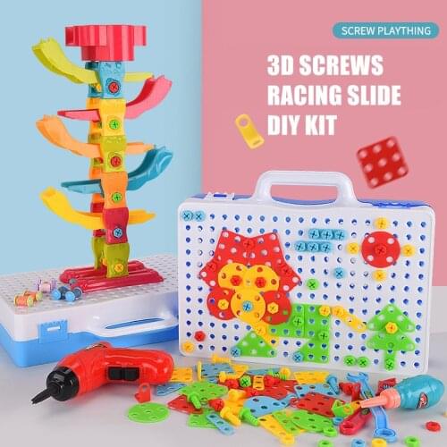 New Building Construction Toys Screwing Blocks for Children DIY Game Juguetes Screws Electronic Drill DIY Kit for Boys Tools Set