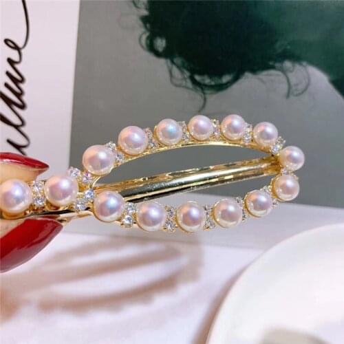 New beautiful fashionable joker contracted natural freshwater cultured white pearls 5-6 mm AA Hairgrips Zircon inlay