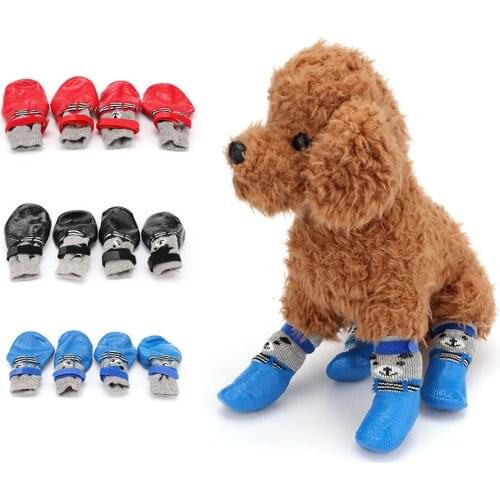 4pcs/Set S M L Size Cotton Rubber Pet Dog Shoes Waterproof Non-slip Dog Rain Snow Boots Socks Footwear For Puppy Small Cats Dogs