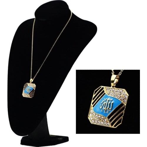 Arabic Islamic Rune Pattern Pendant Necklace Womens Necklace Austrian Crystal Inlaid Religious Necklace Accessories Jewelry