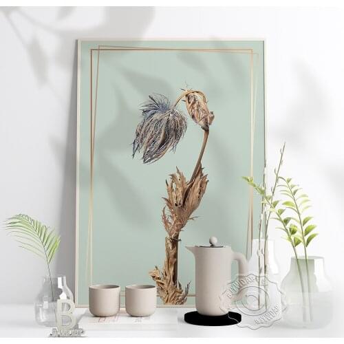 Withered Leaf Flower Prints Poster, Nordic Blue Background Canvas Painting, Floral And Leaf Plant Living Room Modern Home Decor