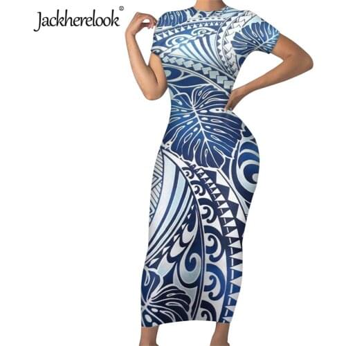 Jackherelook 2020 Polynesian Plumeria Leaves Floral Print Summer Harajuku Pencil Dress for Womens Female Midi Bodycon Dresses