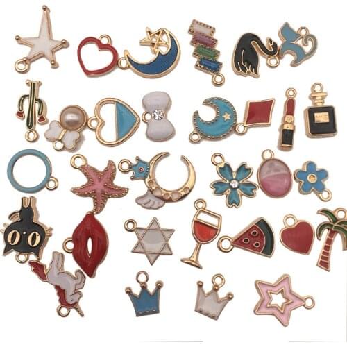 30pcs Alloy Creative Star series heart Pendants Buttons Ornaments Jewelry Earrings Choker Brooch Hair DIY Jewelry Accessories