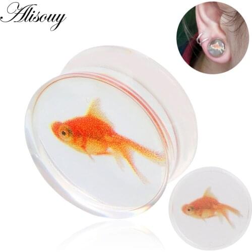 Alisouy 2pcs Golden Fish Transparent Acrylic Ear Plugs and Tunnels Piercing Ear Gauge Ear Expander Earring Body Jewelry Piercing
