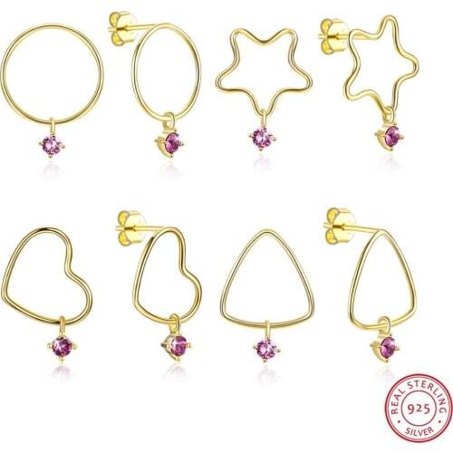 925 Sterling Silver Heart Circle Star Stud Earrings Crystals From Swarovski-Elements Gold Color Piercing For Women Party Jewelry