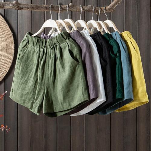 Cotton And Linen Shorts For Women Vintage Loose Wide Leg Straight Casual Shorts Plus Size Spring Summer Clothes For Women C7261