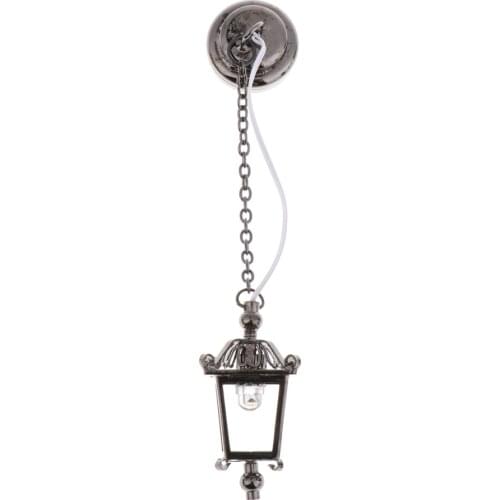 1:12 Scale LED Battery Operated Dollhouse Ceiling Lamp Vintage Metal Hanging Light
