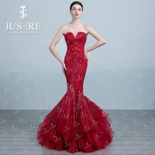 Jusere On Sale Stock Mermaid Evening Dresses Sequins Off Shoulder Trumpet Formal Gown Fash Shipping