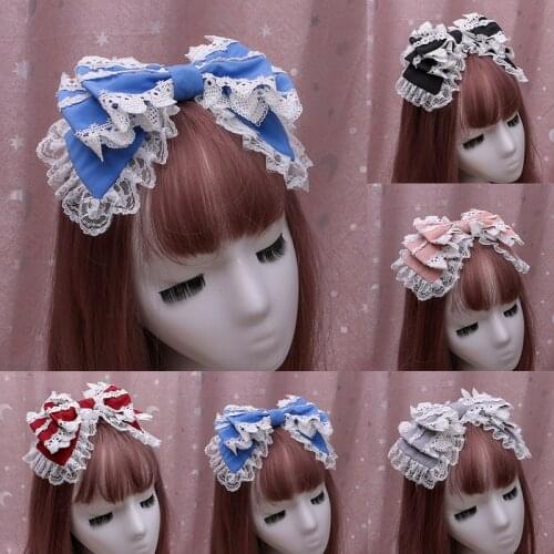 Japanese Kawaii Lace Bow Hair Band Girl Lolita Headband Women Hair Clip Girls Hair Hoop Anime Loli Headwear Gift