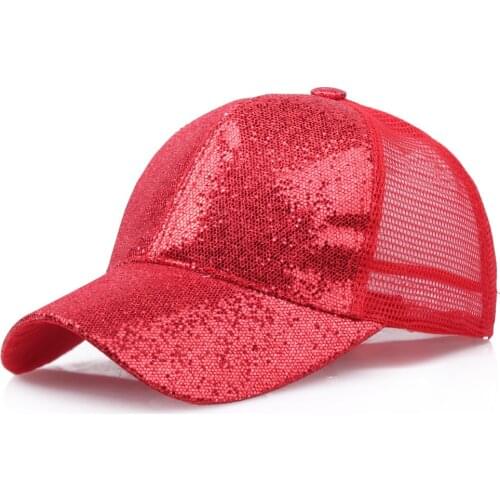 Women Girl Ponytail Baseball Cap Sequins Shiny Mesh Sun Snapback Hat Sun Adjustable Caps Solid Color Spring And Summer Czapka