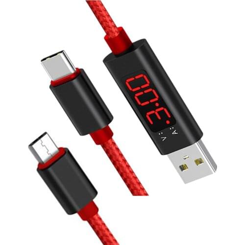 1M USB Nylon Voltage Current Intelligent Display Data Line Tester Meter Fast Charging Type-C Cable For Samsung S9/Android