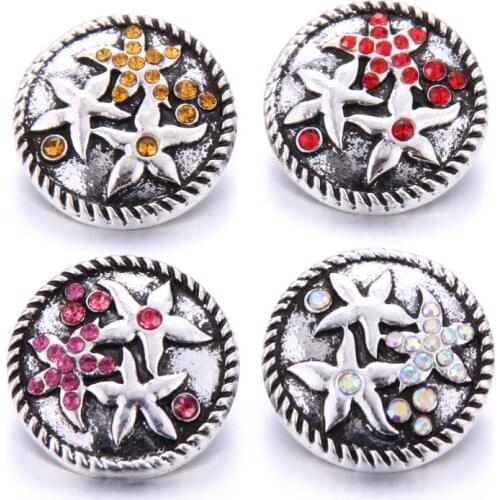 10pcs/lot 18mm Snap Jewelry Star Flower Styles 18mm Metal Snap buttons buttons Rhinestone Watches Snaps Jewelry