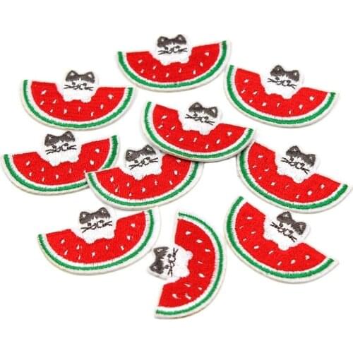 10pcs Cartoon Animal Stickers Iron On Watermelon Cat Patches Handmade Jeans Bags Coats Pants Sweaters Sewing Appliques Decors