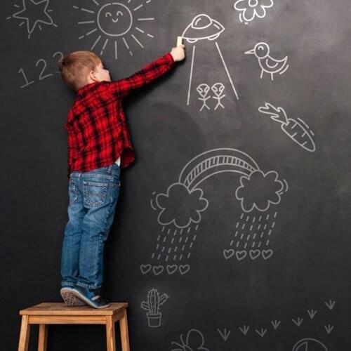 200X45cm Erasable Wall Sticker Chalkboard Sticker Removable Blackboard Wall Stickers Mural For Kids Rooms Decal (Gift Chalks)