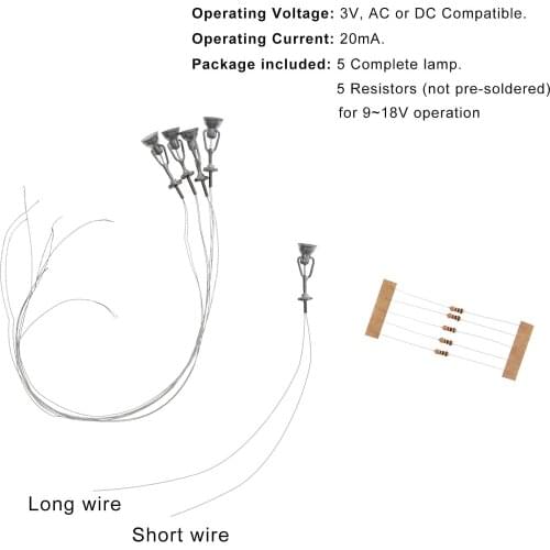 5pcs Model Railway 1:87 Lamp Spotlight Flood Lights HO Scale Warm LEDs LYM20
