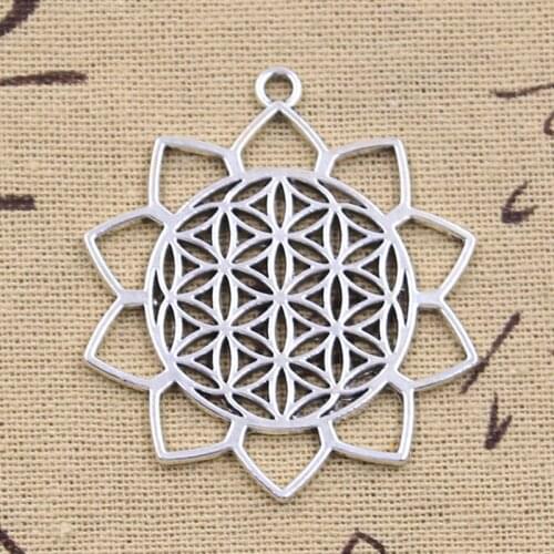5pcs Charms Yoga Flower Of Life Datura Stramonium 48x44mm Antique Silver Color Pendants DIY Making Handmade Tibetan Findings