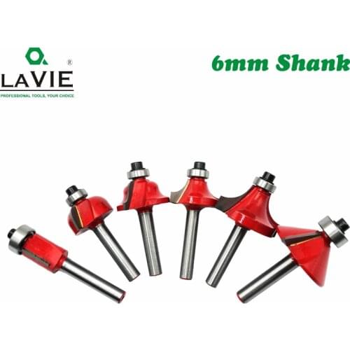 6pcs 6mm Shank Woodworking Flush Trim Router Bit Beading Bit Corner Round Cove Tungsten Carbide Milling Cutter for Wood MC06013
