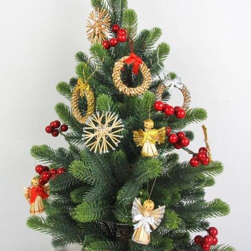 8Pcs Christmas Decorations Eye-catching Cartoon Style Wheat Straw Sparkling Xmas Tree Hanging Ornaments for Home