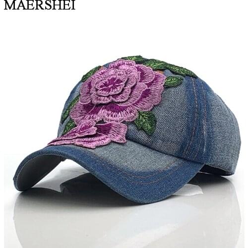 Womens Baseball Cap Embroidery Flower Denim Snapback Hats Jeans Woman Female Cap Cowboy Summer Sun Hat