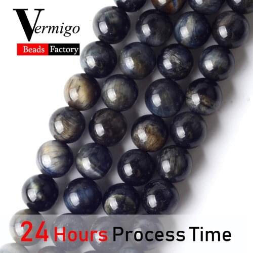 Natural Stone Beads Dark Blue Tiger Eye Round Spacer Beads For Jewelry Making 6/8/10mm Loose Stone For Bracelets 15‘’Strand