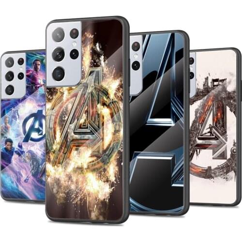 Marvel Avengers Logo Tempered Glass Cover For Samsung Galaxy S21 Plus Ultra M21 M31 M51 A52 A72 Phone Case Coque