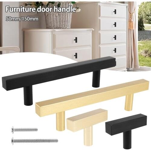 Modern Alloy Black Cabinet Handle Square Furniture T Hardware Stainless Steel Kitchen Door Knobs Cupboard Wardrobe Drawer Pulls
